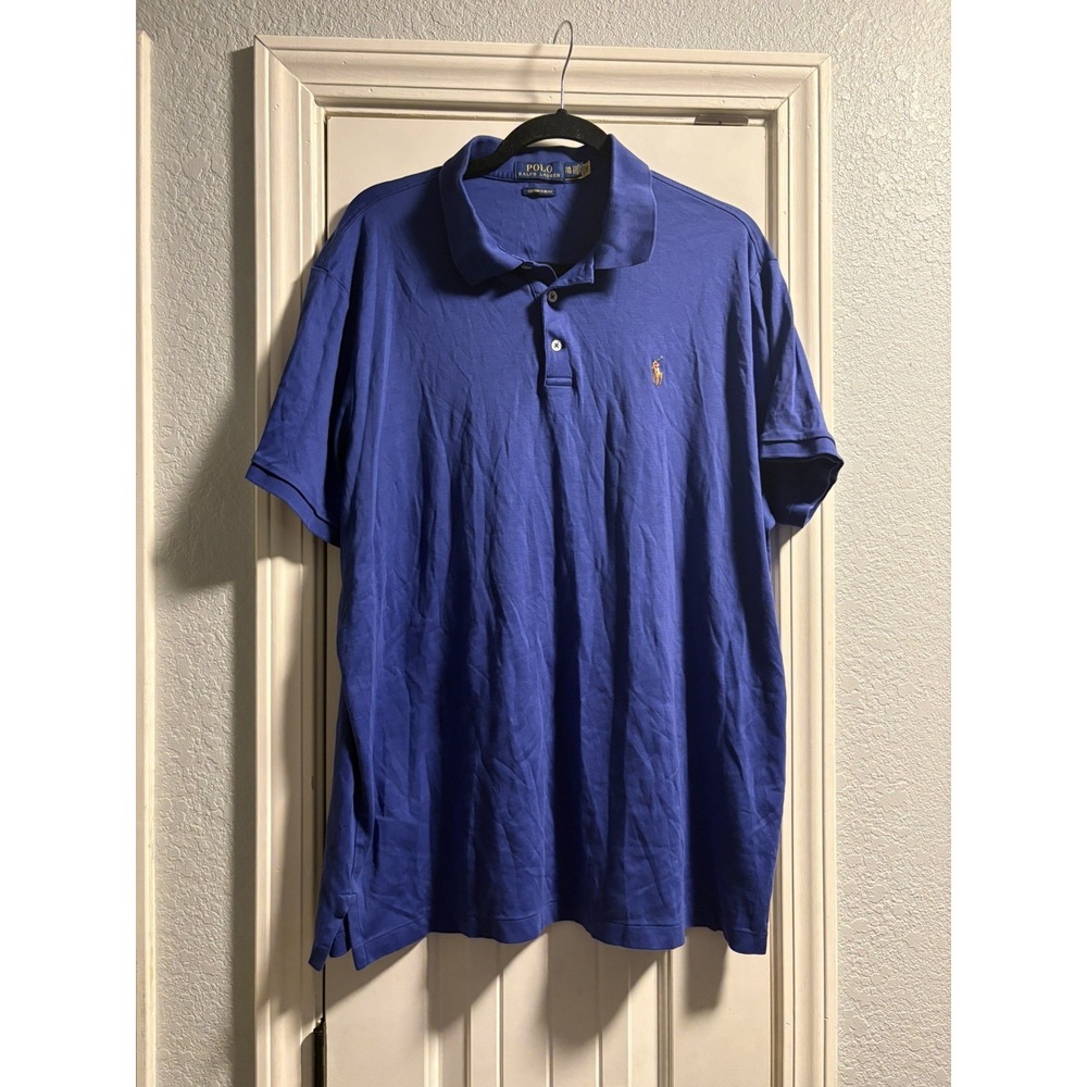 Polo Ralph Lauren Polo Shirt Mens XXL Blue Custom Slim Fit Mesh Pony Logo